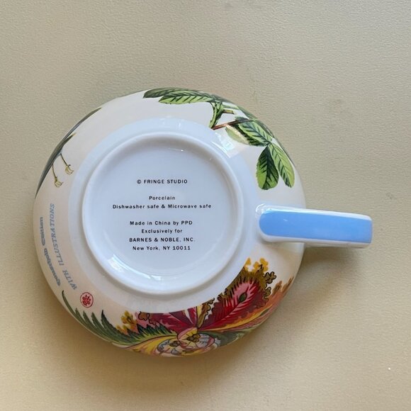 New Fringe Studio Mug Cup Yellow Rose Blue Butterfly Bird Barnes & Noble - Picture 7 of 8